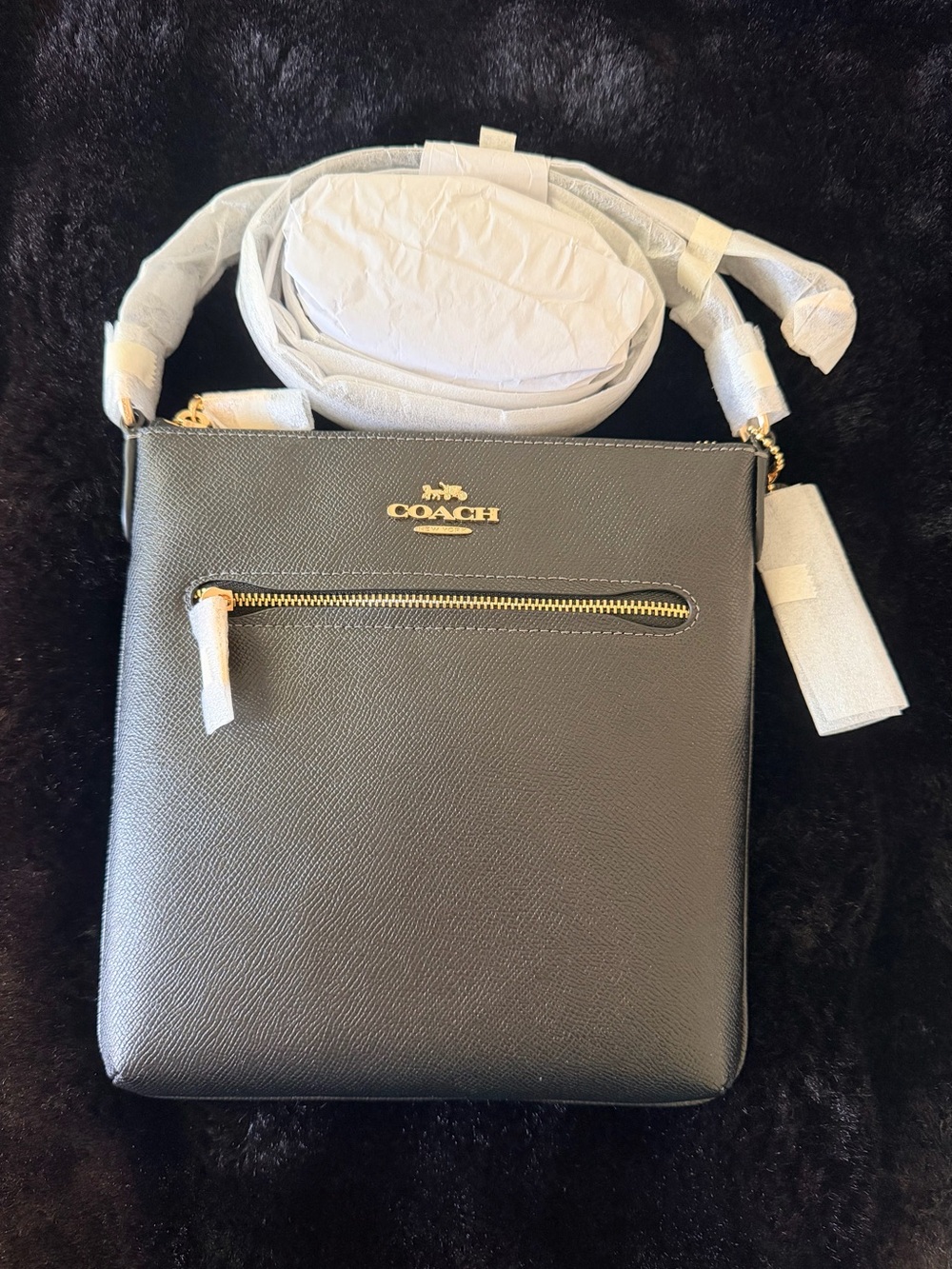 Coach Black Leather Crossbody Bag with Gold Logo
